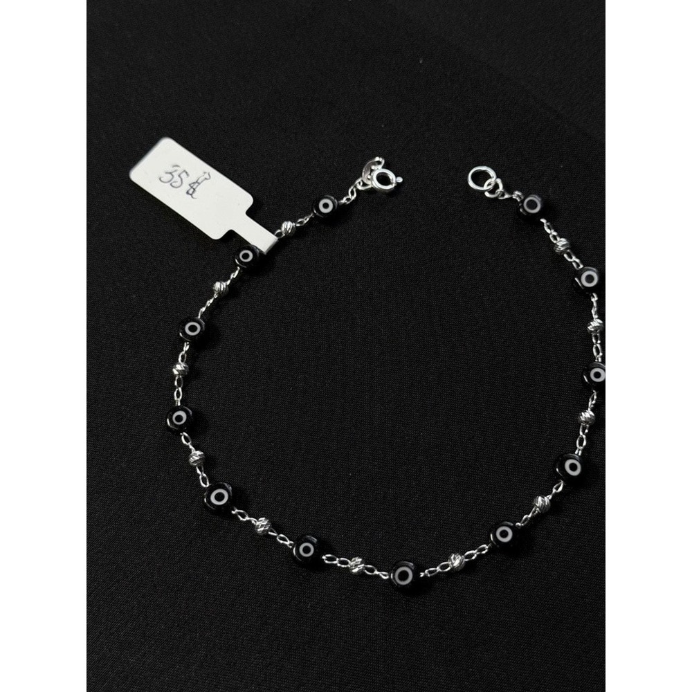 Sterling Silver Black Evil Eye Bead Bracelet Diamond Cut Beads Protection 9 Inch